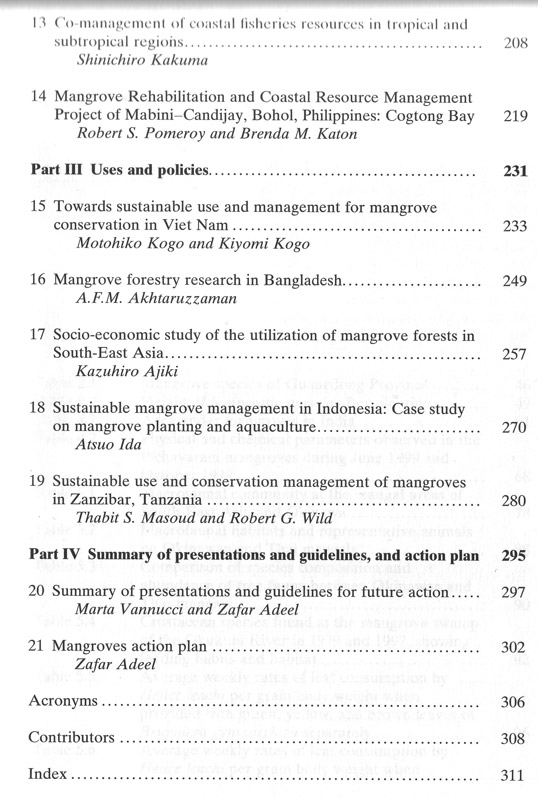 Mangrove Management and Conservation - inhaltsverzeichnis